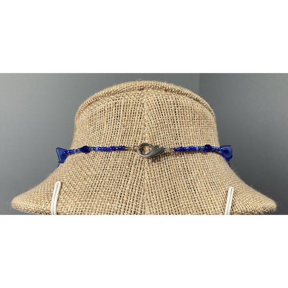Vintage Handmade Cobalt Blue Natural Sea Glass Beach Necklace 23” Sterling 925 - Picture 3 of 7